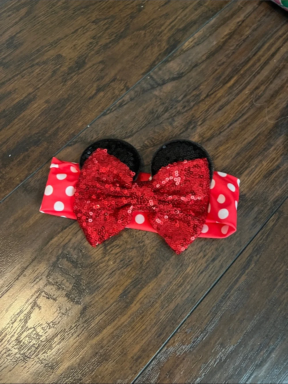 Infant Minnie Ears with Red Sequin Bow Polka Dot Headband
